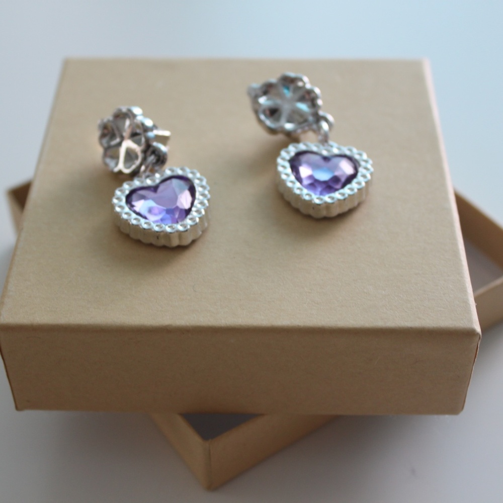 Purple and Silver Heart Clip On Costume Jewelry